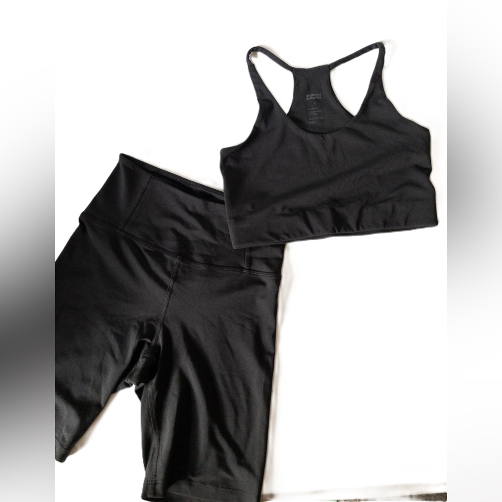 Girlfriend Collective Black Sports Bra and Shorts Set SZ S Yoga Set Float Cleo